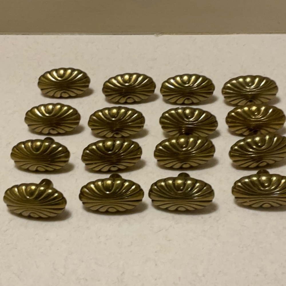 Set of 16 solid brass hardware for cabinets.  Heavy and fine quality! Mint cond.